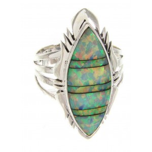 Southwest Silver Opal Inlay Ring Size 7-1/2 Jewelry GS58721