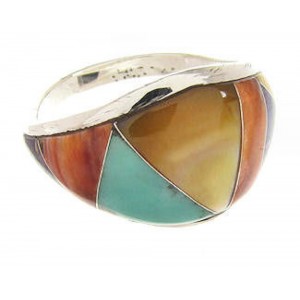 Sterling Silver Multicolor Inlay Southwest Ring Size 7-3/4 CS59586  