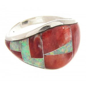 Southwest Opal Red Oyster Shell Silver Ring Size 8-3/4 CS59518