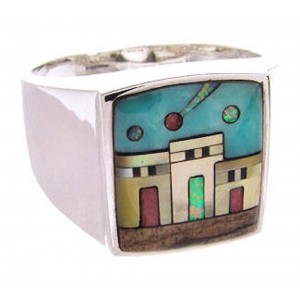 Multicolor Native American Village Design Ring Size 12-1/4 YS64551 