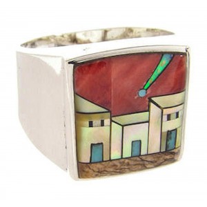 Native American Village Design Multicolor Ring Size 9-3/4 YS64571