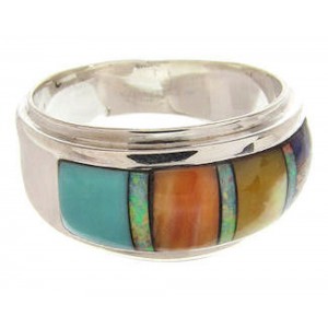Southwestern Multicolor Inlay Sterling Silver Ring Size 7-3/4 PS58196