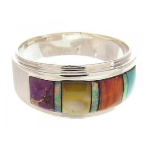 Multicolor Inlay Silver Southwestern Ring Size 7-3/4 PS58126