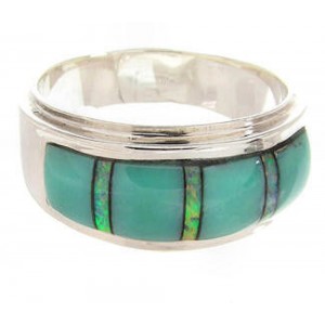 Southwestern Turquoise Opal Inlay Ring Size 7-3/4 PS58372