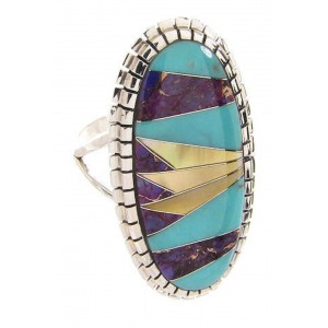 Southwest Sterling Silver Multicolor Jewelry Ring Size 6-3/4 YS59207