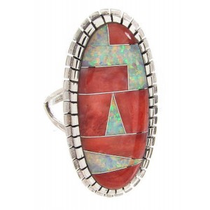 Southwest Silver Opal Red Oyster Ring Size 5-3/4 Jewelry YS59223