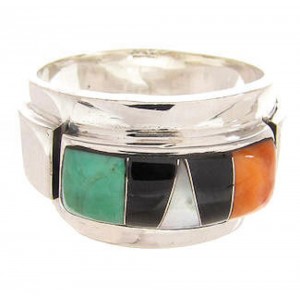 Multicolor Inlay Sterling Silver Ring Size 8-1/4 XS57893