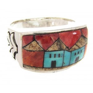 Multicolor Silver Native American Design Ring Size 9-3/4 YS67191