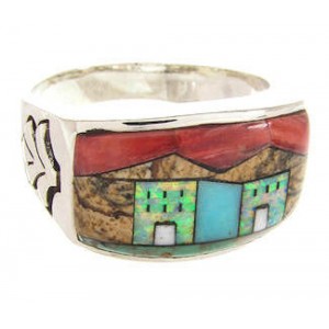 Silver Multicolor Native American Design Ring Size 12-1/4 YS67219 