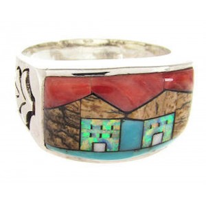 Silver Multicolor Native American Design Ring Size 10-3/4 YS67223