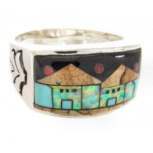 Silver Multicolor Native American Design Ring Size 10-3/4 YS67236 