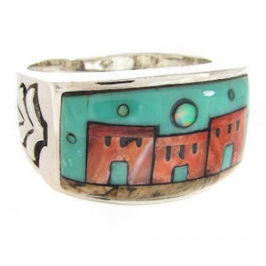 Native American Design Multicolor Sterling Silver Ring Size 10 YS67266