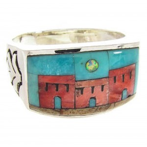 Multicolor Native American Village Design Ring Size 12-1/2 YS67306 