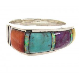 Sterling Silver Multicolor Inlay Ring Size 6 YS58756