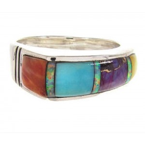 Southwest Multicolor Inlay Silver Ring Size 6-1/4 YS58776