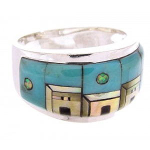 Native American Pueblo Design Multicolor Ring Size 6-3/4 JW65746