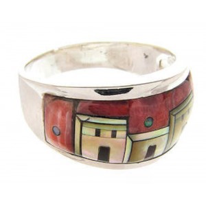 Multicolor Native American Pueblo Design Ring Size 8-1/2 JW65883