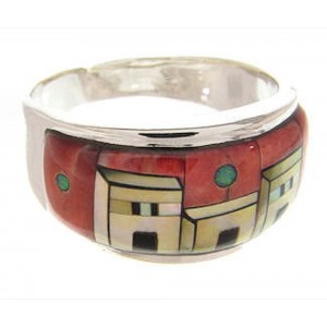 Multicolor Native American Pueblo Design Ring Size 8-1/2 JW65891