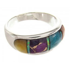 Sterling Silver And Multicolor Inlay Ring Size 6-3/4 IS57802
