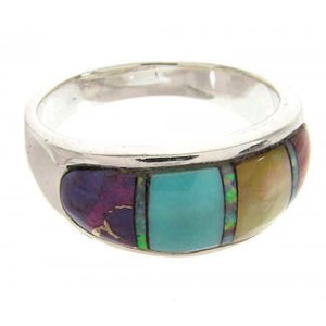 Multicolor Inlay Jewelry Sterling Silver Ring Size 5-3/4 IS57886