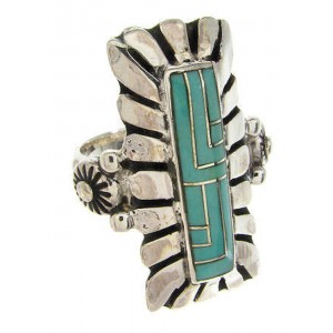 Turquoise Southwest Silver Inlay Ring Size 4-3/4 OS59397