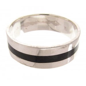 Onyx Inlay Southwestern Sterling Silver Ring Size 7-1/4 PS59733