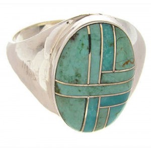 Southwestern Turquoise Sterling Silver Ring Size 8-1/2 PS62539