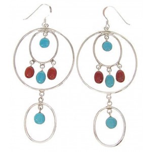 Southwest Silver Jewelry Coral and Turquoise Earrings IS59704