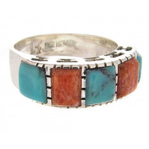 Turquoise Apple Coral Southwest Silver Jewelry Ring Size 6-1/4 MW64273