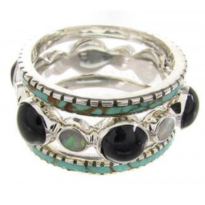 Silver Southwest Multicolor Stackable Ring Set Size 6-1/4 BW64021