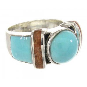 Southwestern Turquoise And Apple Coral Jewelry Ring Size 5-3/4 BW62720