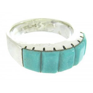 Southwest Turquoise Inlay Silver Ring Size 5-3/4 CW63648