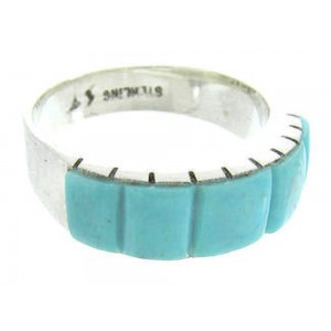 Southwestern Sterling Silver Turquoise Inlay Ring Size 5-3/4 CW63677