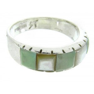 Southwestern Turquoise Mother Of Pearl Inlay Ring Size 7-3/4 AW63649