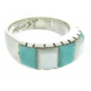 Southwest Turquoise Mother Of Pearl Inlay Ring Size 4-3/4 AW63667