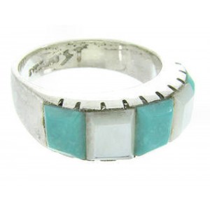 Southwest Mother Of Pearl Turquoise Inlay Ring Size 5 AW63669