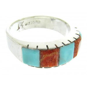 Apple Coral Turquoise Southwest Inlay Ring Size 6-1/4 AW63696