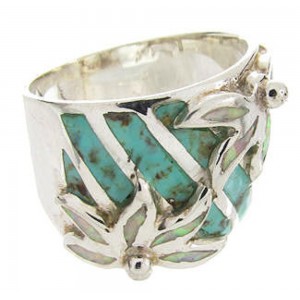 Silver Opal And Turquoise Flower Ring  Size 5-1/4 IS60622