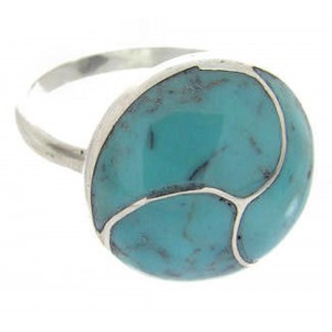 Turquoise Inlay Silver Southwest Ring Size 8-1/2 YS63481