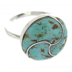 Southwestern Silver And Turquoise Inlay Ring Size 8-1/2 YS63534