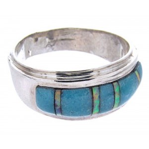 Turquoise And Opal Inlay Southwestern Ring Size 7-3/4 AW64333