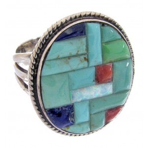Multicolor Inlay Authentic Sterling Silver Ring Size 5-1/2 AW64432