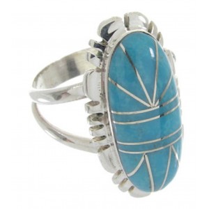 Southwest Turquoise Inlay And Sterling Silver Ring Size 7-3/4 IS61630
