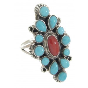 Silver And Coral Turquoise Southwest Ring Jewelry Size 4-1/2 IS61807