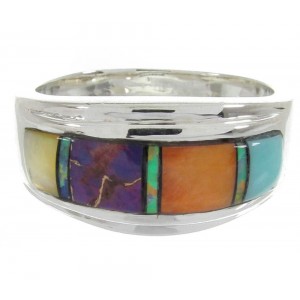 Southwest Multicolor Inlay Sterling Silver Ring Size 6-3/4 MW64500 