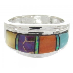 Multicolor Inlay Silver Jewelry Southwest Ring Size 7-3/4 MW64522 