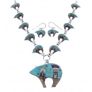 Turquoise Multicolor Bear Link Mesa Design Necklace Set PS64210