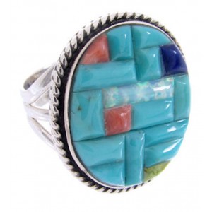 Sterling Silver Jewelry Turquoise Multicolor Ring Size 7-3/4 AW68923  