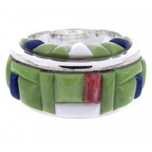 Multicolor Inlay Sterling Silver Jewelry Ring Size 7 AW68876 