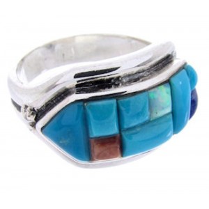 Southwest Jewelry Multicolor Silver Inlay Ring Size 6-3/4 AW68905